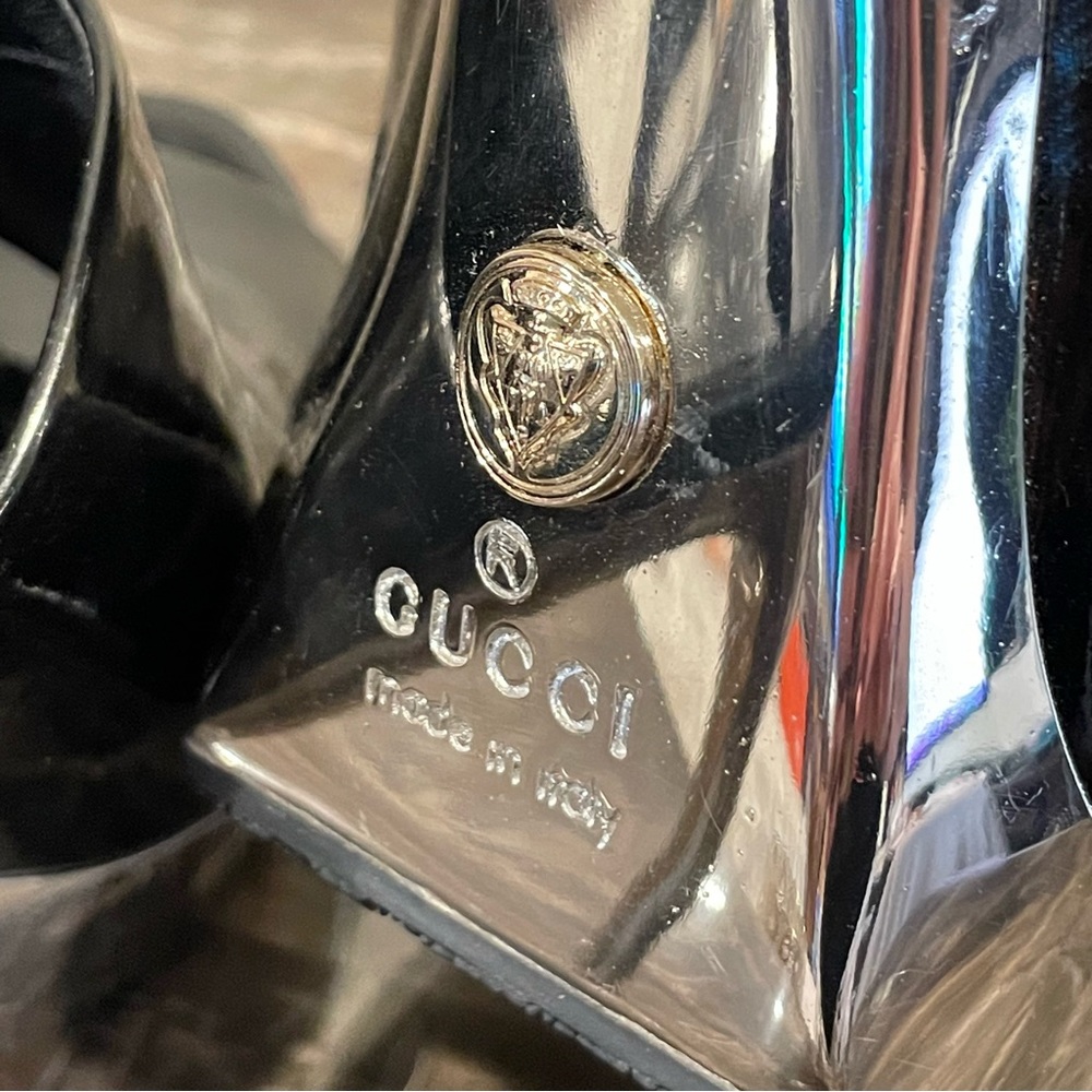 Gucci Patent Leather Peep Toe Stiletto Sandals - Picture 10 of 16